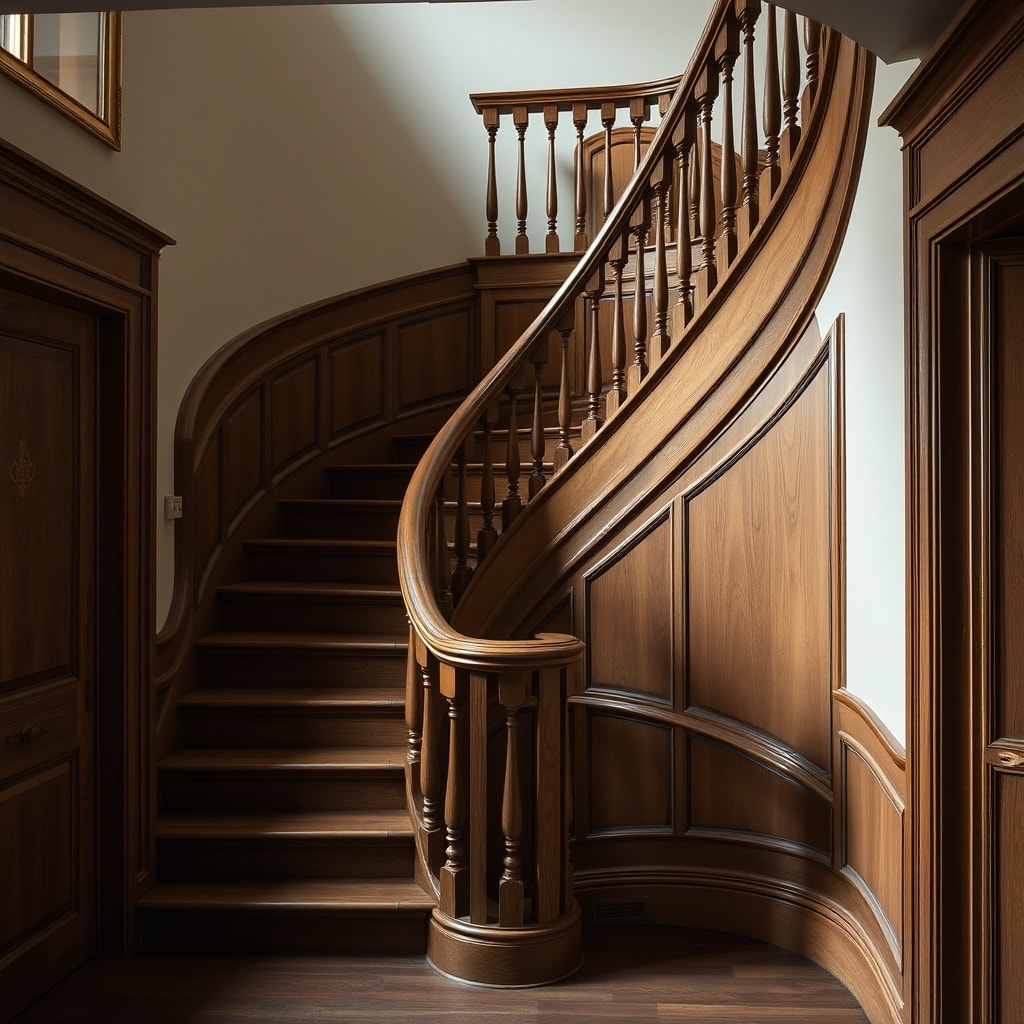 Escalier quart tournant en chêne avec rampe pleine