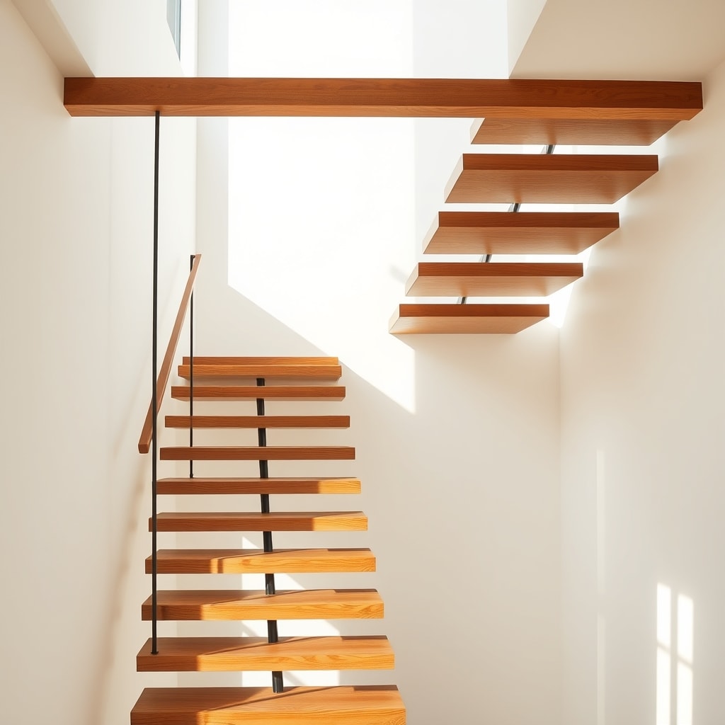 Escalier bois suspendu sans contremarche