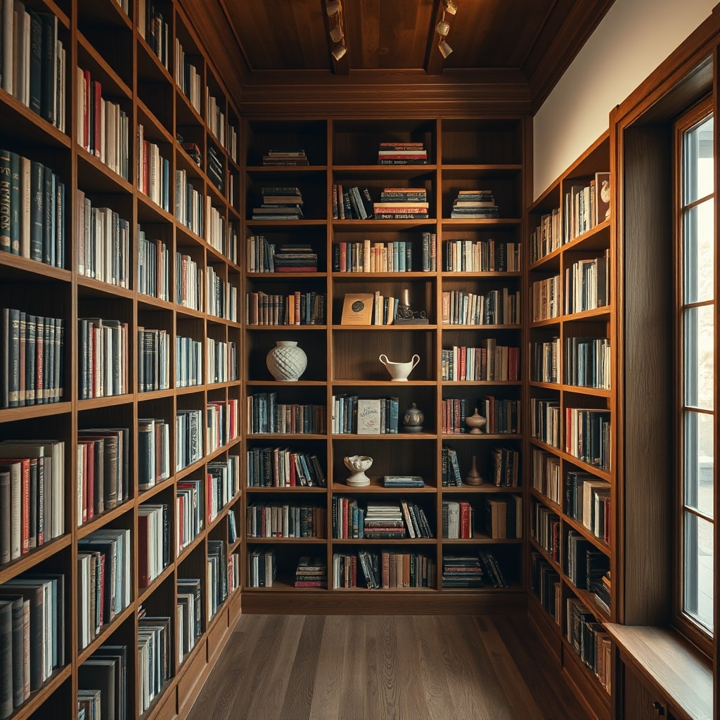 Bibliothèque sur mesure du sol au plafond, livres et objets